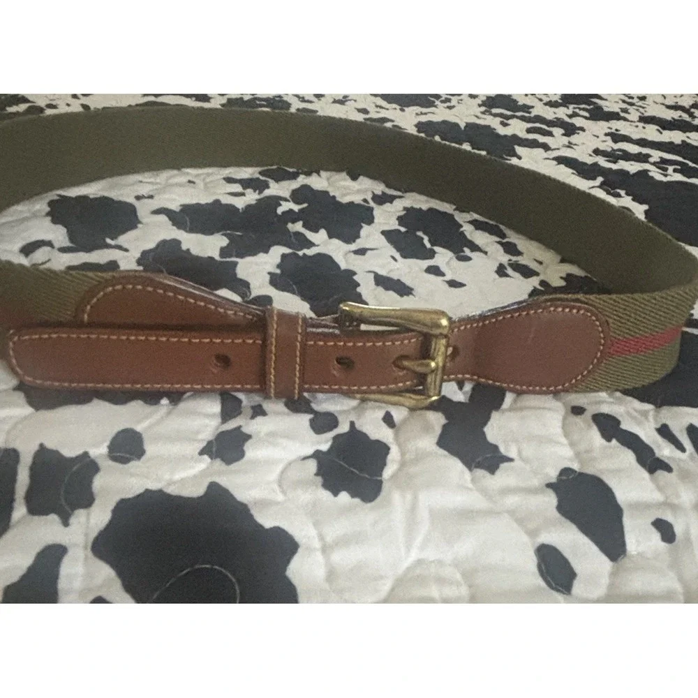 Dooney & Bourke Belt Size 36 USA Vintage Woven Solid Brass Leather Trim Stripe